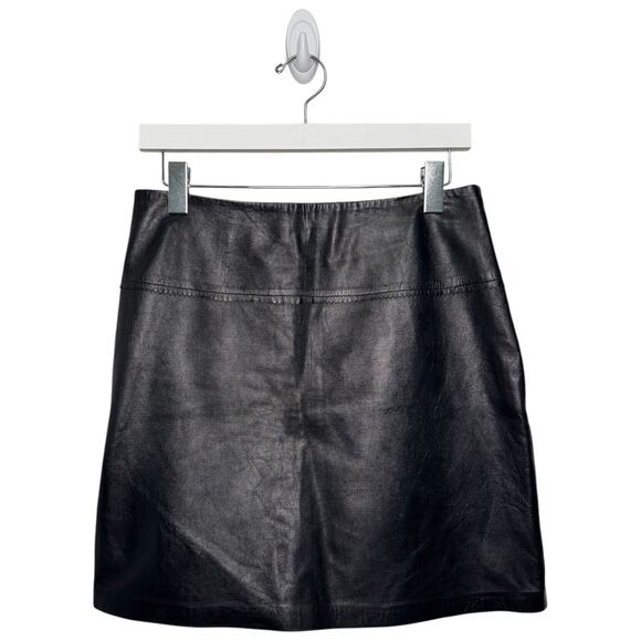 Cache Vintage Leather Mini Skirt Zig Zag Detailing in Black - Size 6 - Picture 2 of 7